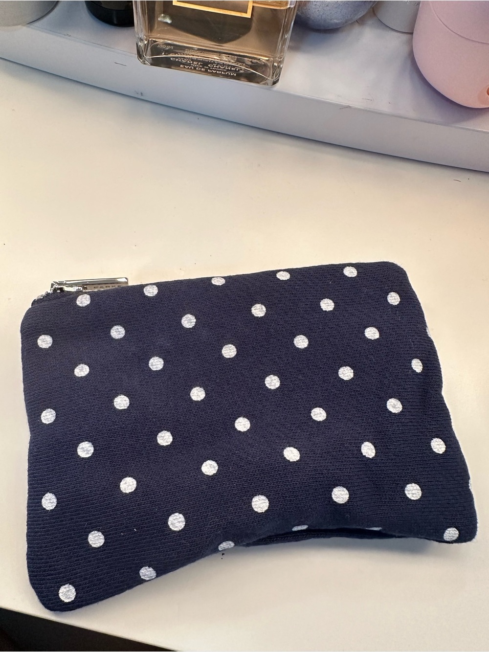 PARKE Classic Navy Polka Dot Cosmetic Zip Pouch